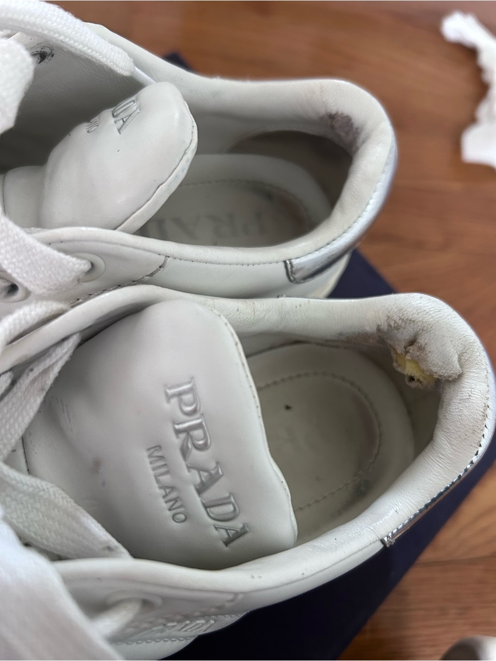 Prada White Leather Low-Top Sneakers - Picture 3 of 5